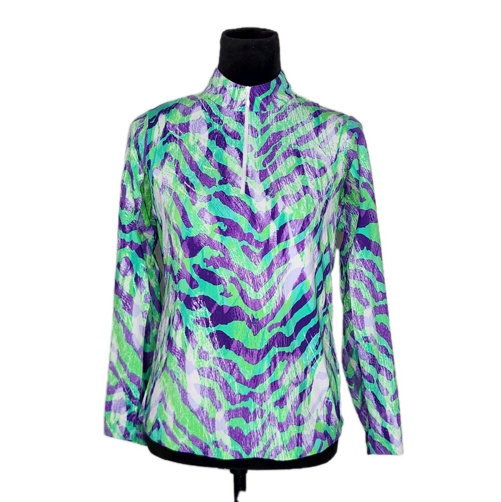 IBKUL Zebra Print UPF 50+ 1/4 Zip Mock Neck Top S Long Sleeve Golf Athletic